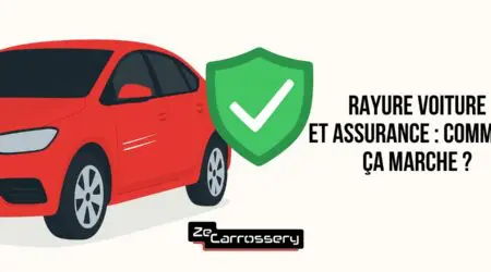 illustration d'une voiture rouge avec une rayure voiture assurance sur la portière avant gauche. Sur le côté