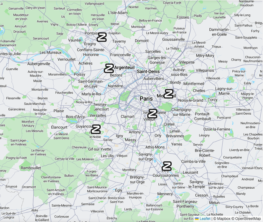 Carte représentant les carrossiers ZeCarrossery et les non ZeCarrossery