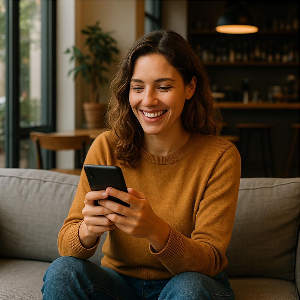 Femme sur son smartphone souriant