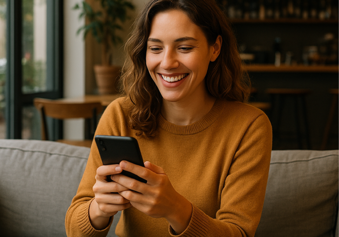 Femme sur son smartphone souriant