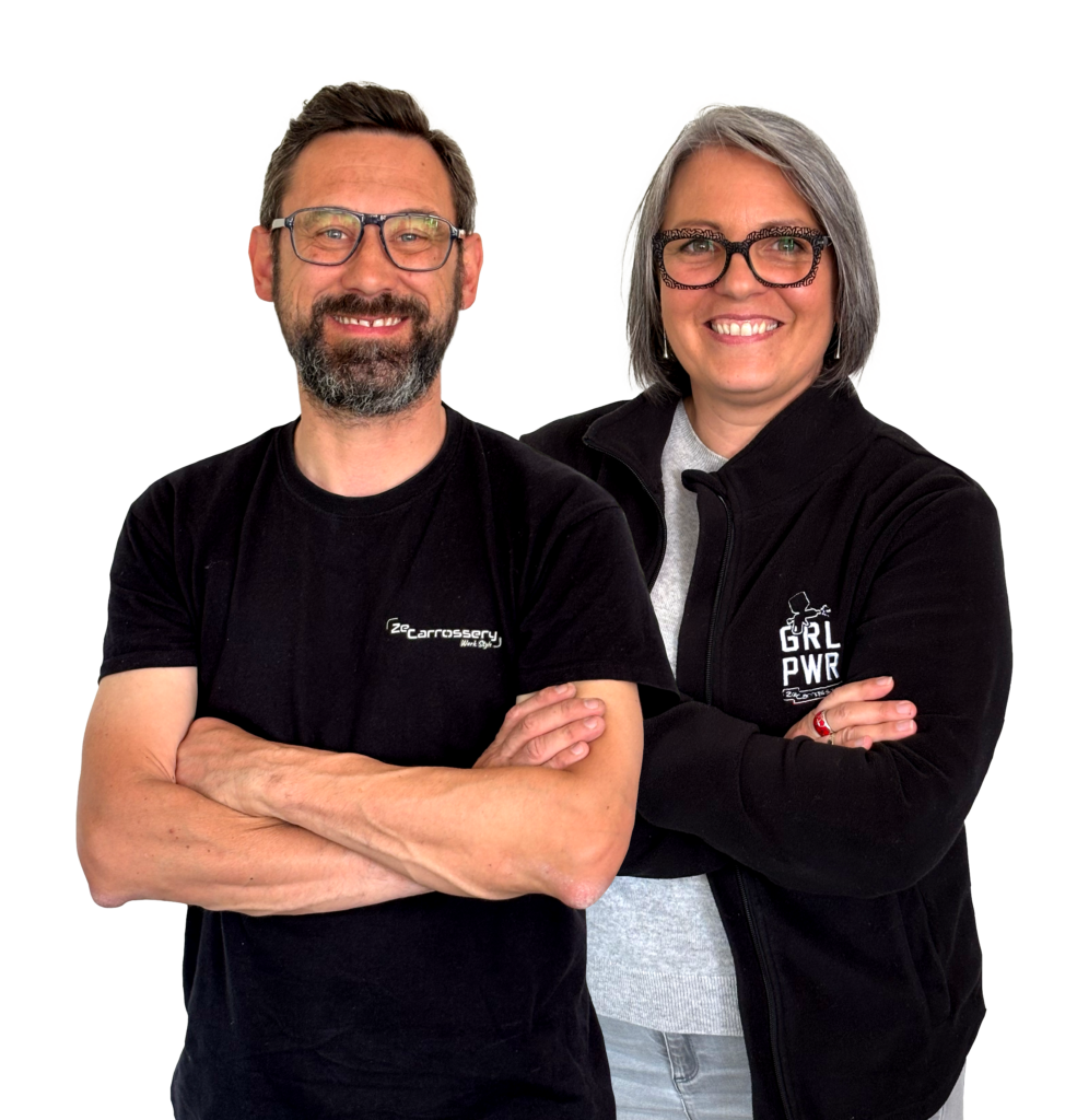 Anthony et Typhaine Quemener, gérants du garage carrosserie Quemener à Pleslin-Trigavou