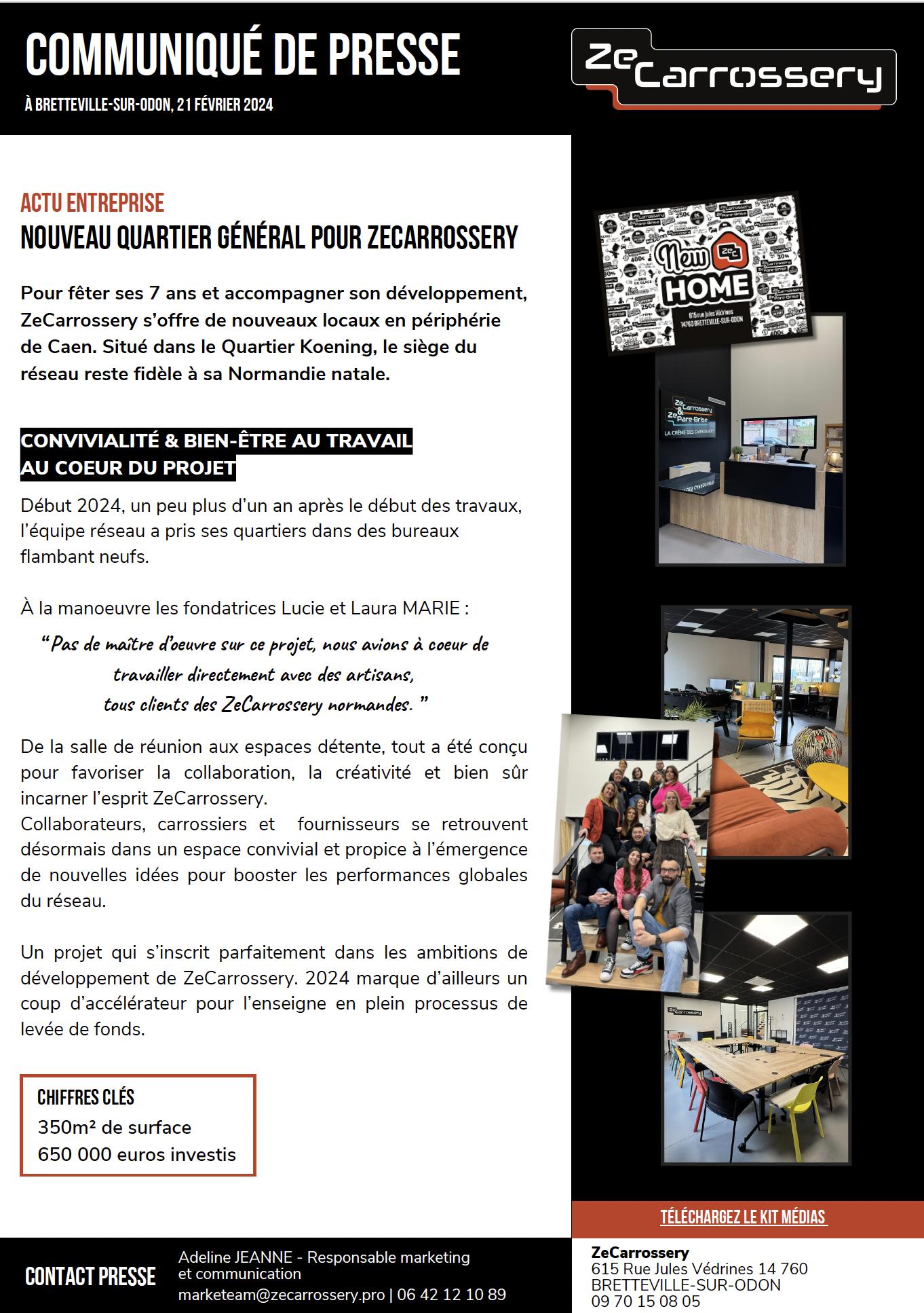 Aperçu du communiqué de presse sur le nouveau quartier général pour ZeCarrossery