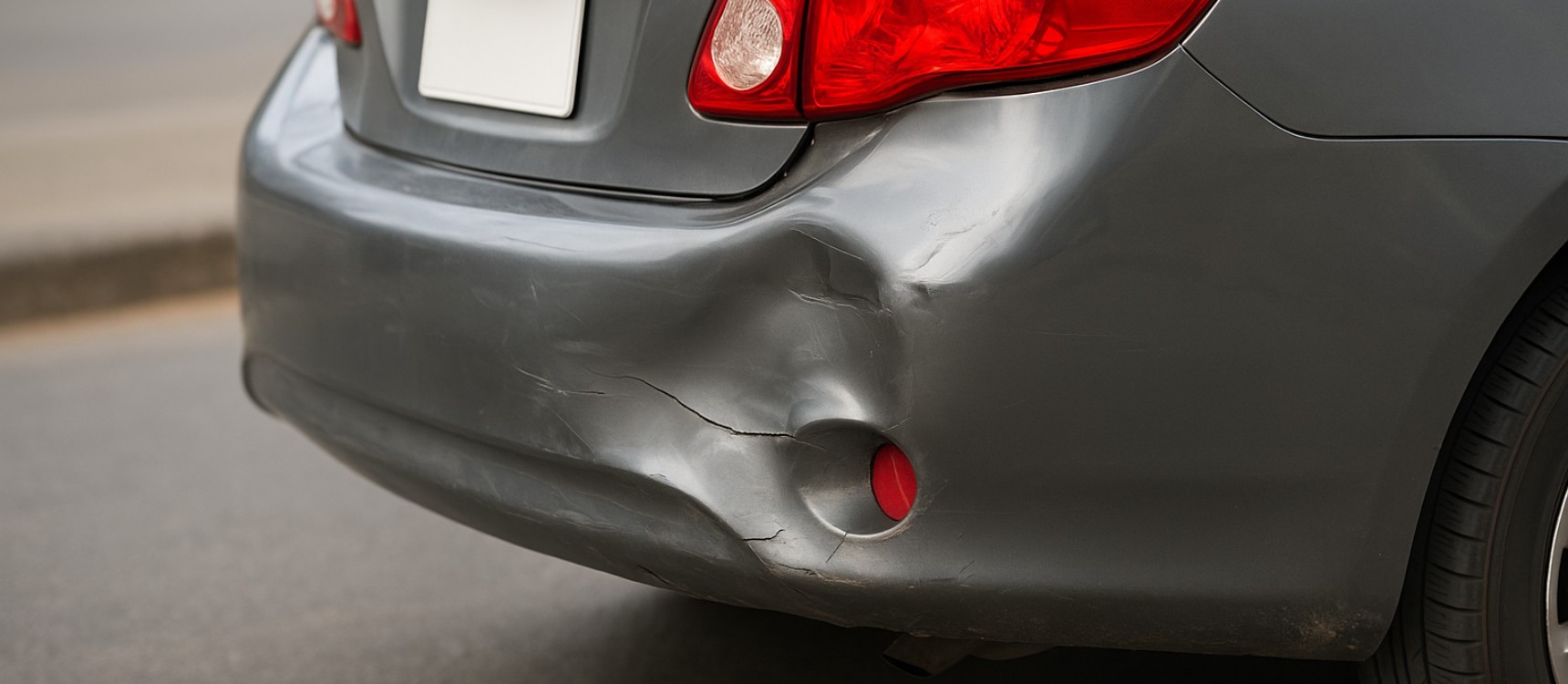photo d'une voiture grise avec un choc arrière voiture dégâts