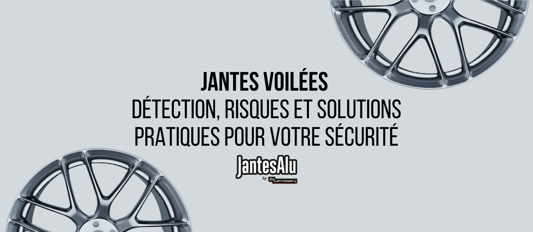 Photo de mise en avant avec des illustrations de jantes et le titre :Jantes voilées : détection, risques et solutions pratiques pour votre sécurité" au milieu.