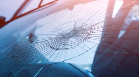 Photo d'une vouture avec impact pare-brise contrôle technique