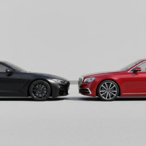 Une voiture noir face à une voiture rouge avec des finitions de peintures différentes