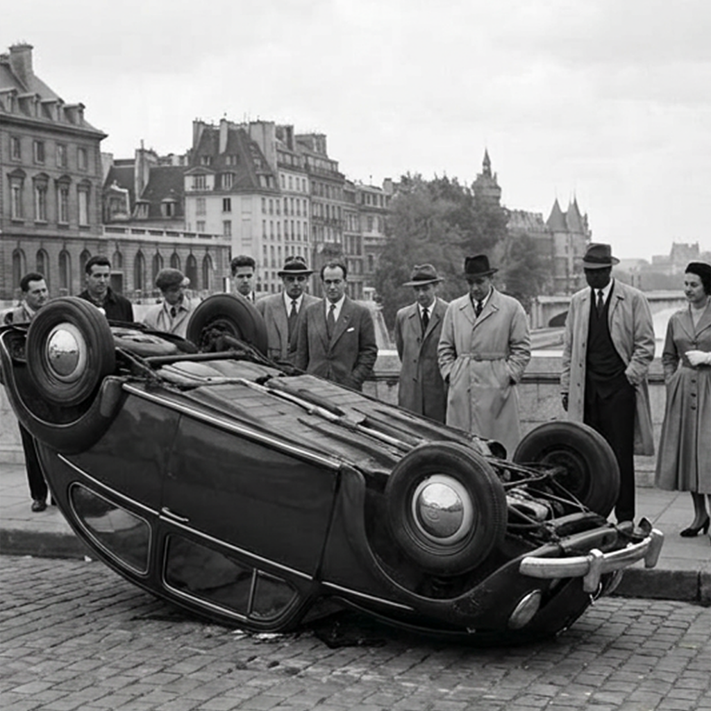 Vielle voiture retournée
